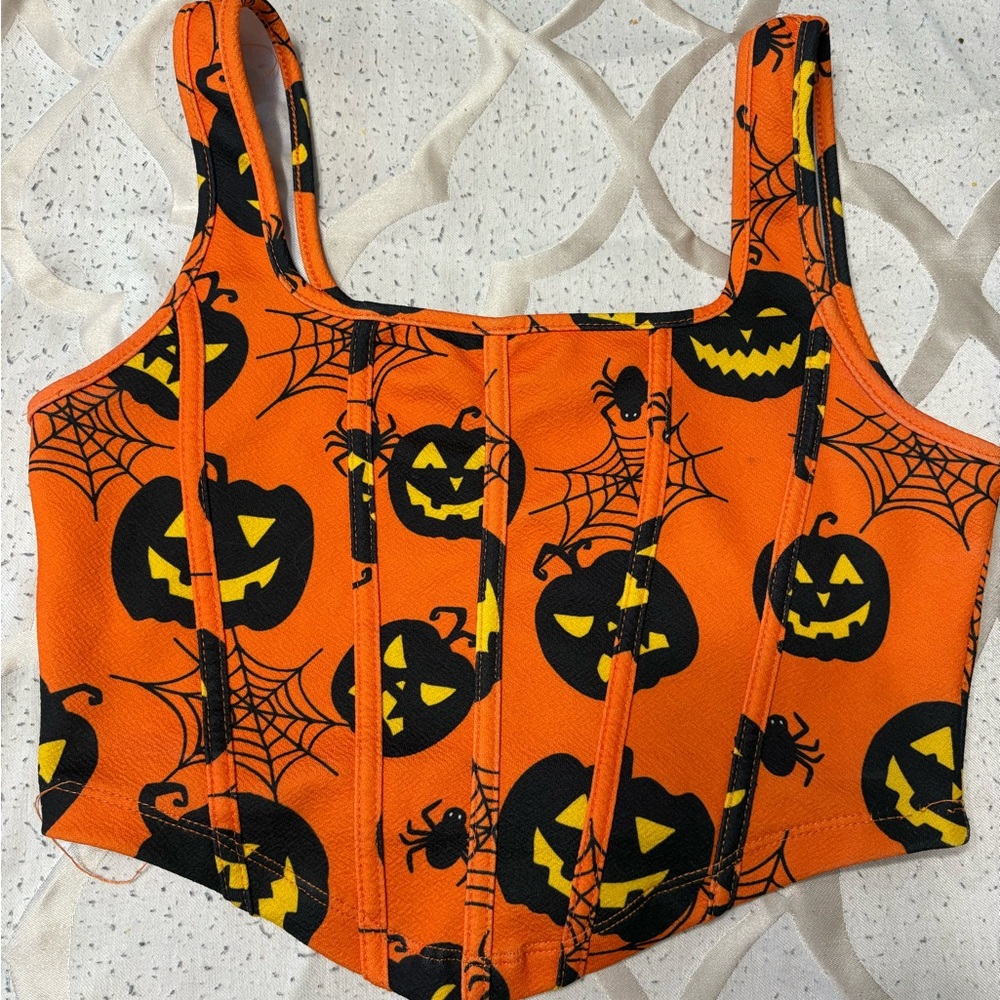 SHEIN Kids Halloween Pumpkin Costume Top - Orange and Black